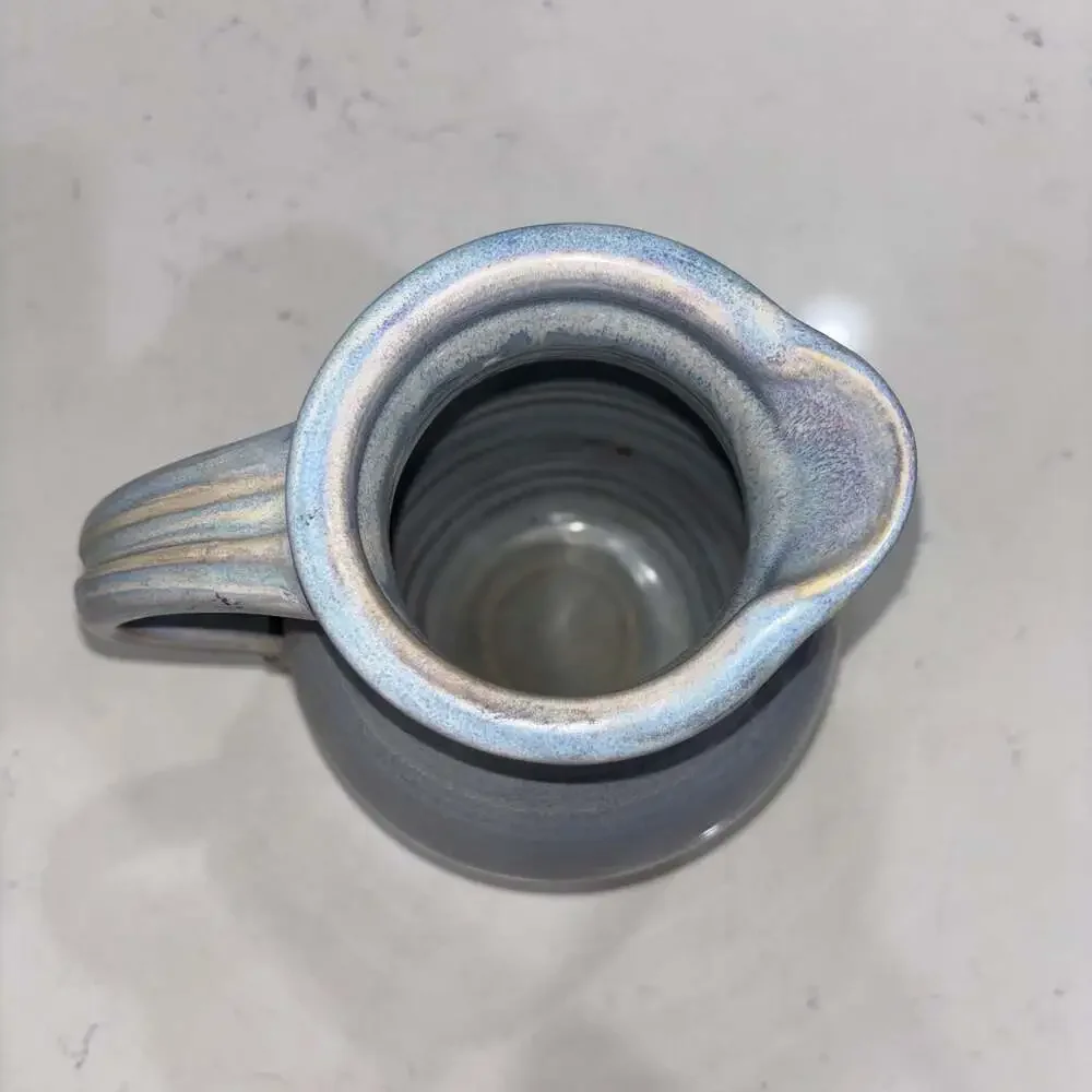 Handmade Studio Pottery Ceramic Pitcher with Blue and White Glaze